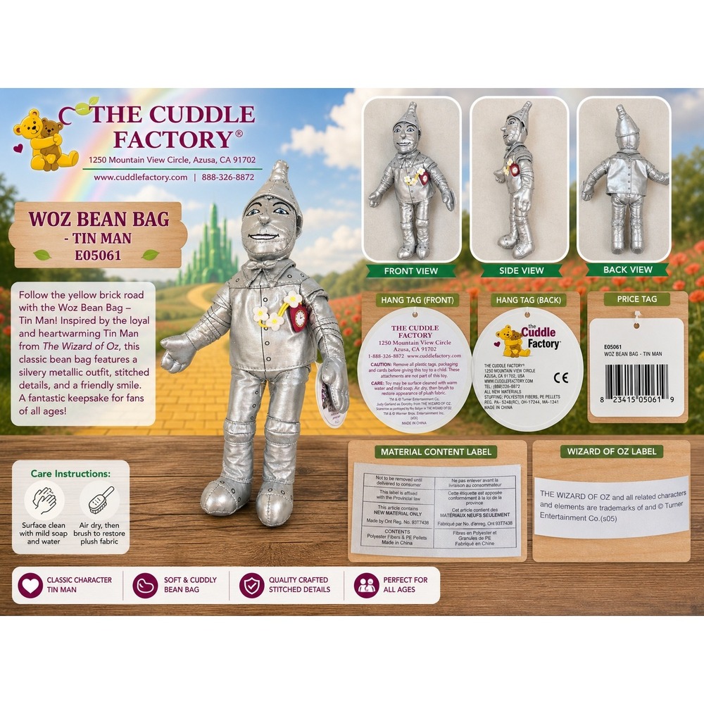 The Cuddle Factory Wizard of Oz Tin Man Bean Bag Plush Silver Metallic E05061
